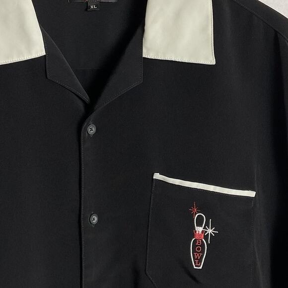 Phillipe Marcel Mens Collared Bowling Shirt Black and White Embroidered XL - Picture 2 of 9